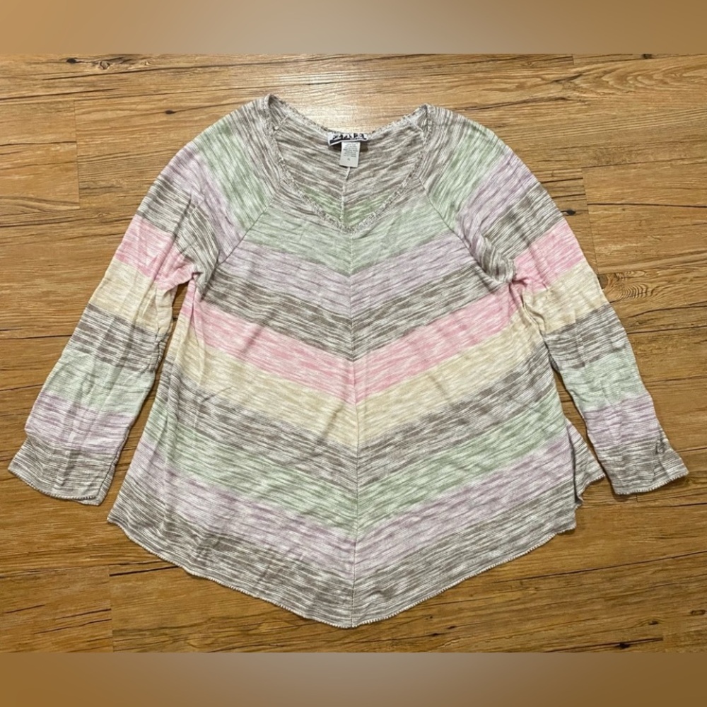 Two-One-Two Long Sleeved Top Size XL Multi Colored Light Weight Knit Top